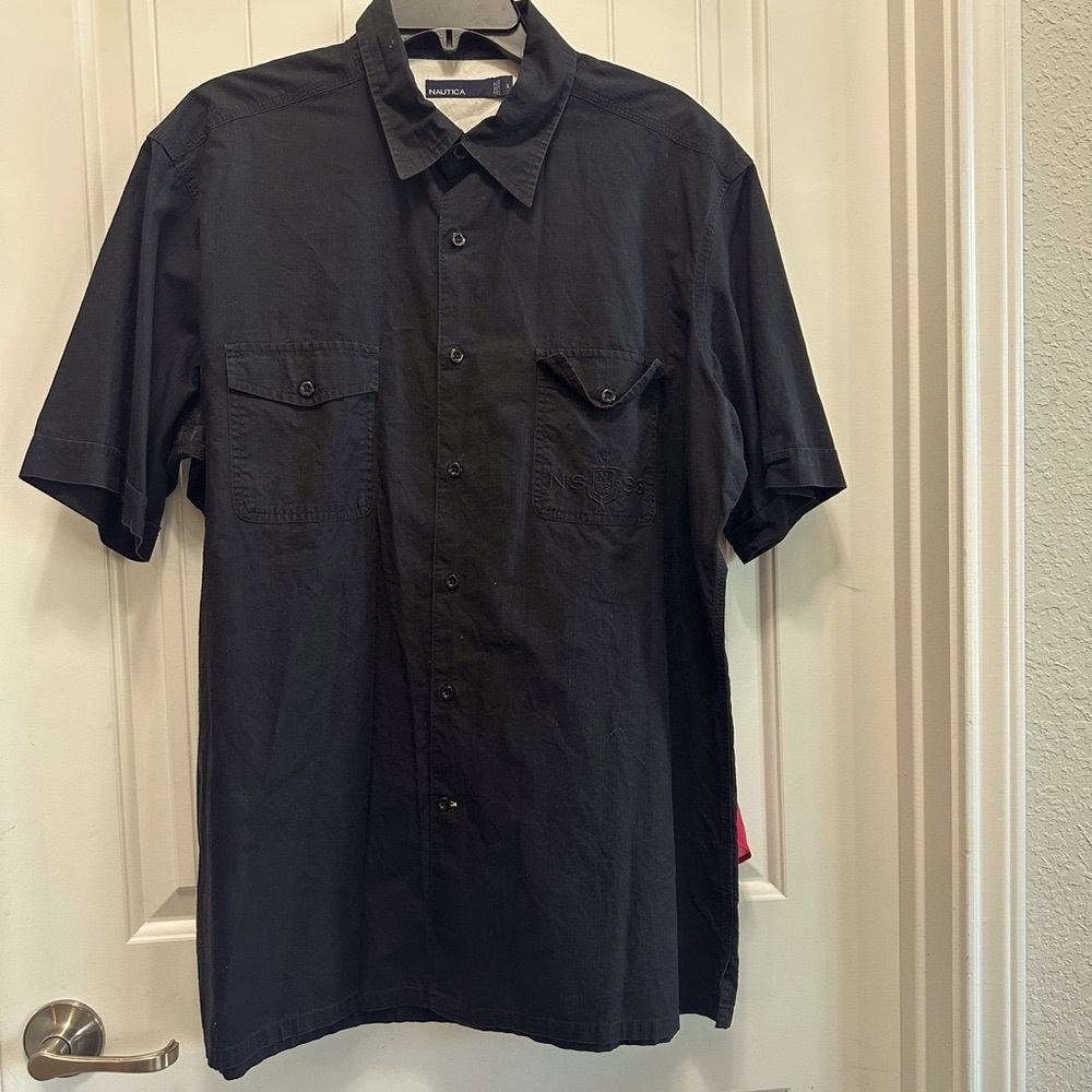 Nautica Black Casual Button Down Shirt Short Sleeve